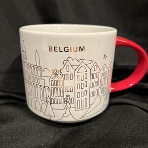 BELGIUM White Gold Christmas Starbucks coffee Cup‎ Mug 14oz You Are Here NWOB